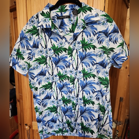 Axist Blue and Green Tropical Men's Shirt - Picture 2 of 7